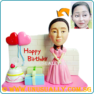 Custom 3D Lovely Birthday Girl In Pink Gown Figurine